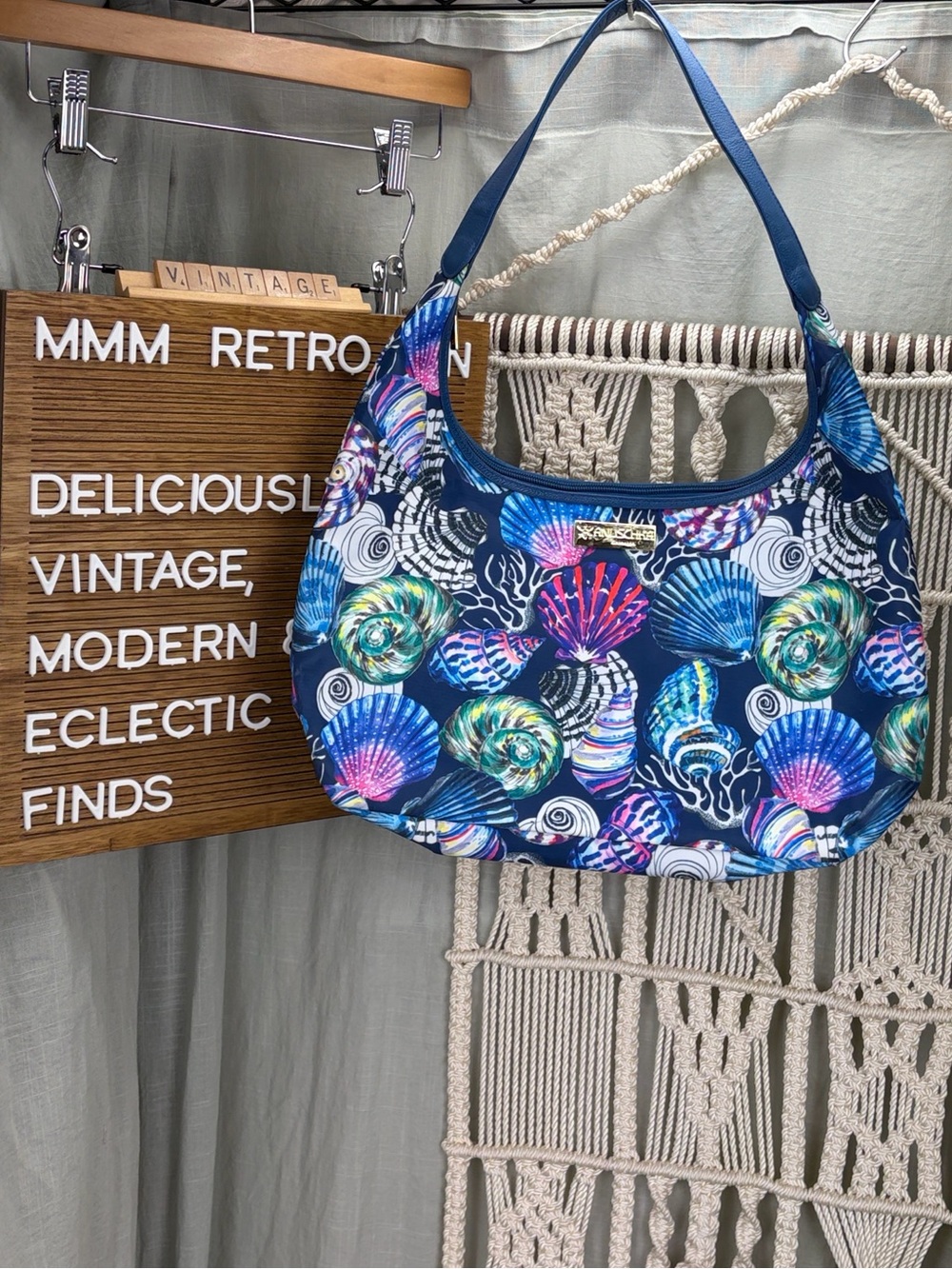 Anuschka Navy Sea Treasures Sling Hobo Bag 
With Matching Zip Wallet